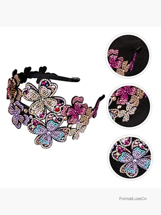 Vintage Rhinestone Headband Non Slip Elastic Hair Accessory Floral Design